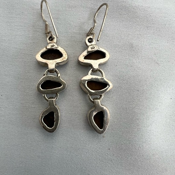 Gorgeous Australian Fire Opal triple drop sterling silver earrings - Picture 2 of 5